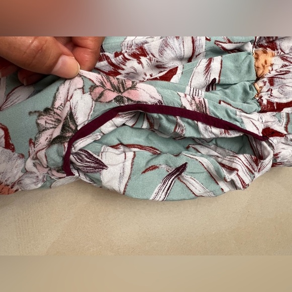 Eloise Pants Women 1 Mustard Yellow Grey Floral Print Smocked Elastic Cotton - Picture 10 of 16